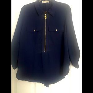 Michael Kors Navy zipper blouse Sz large like new